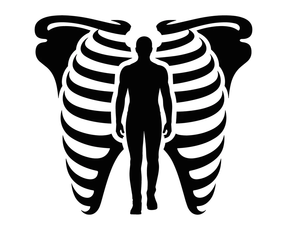 Ribcage and body silhouette illustrating the chest cavity affected by pectus excavatum