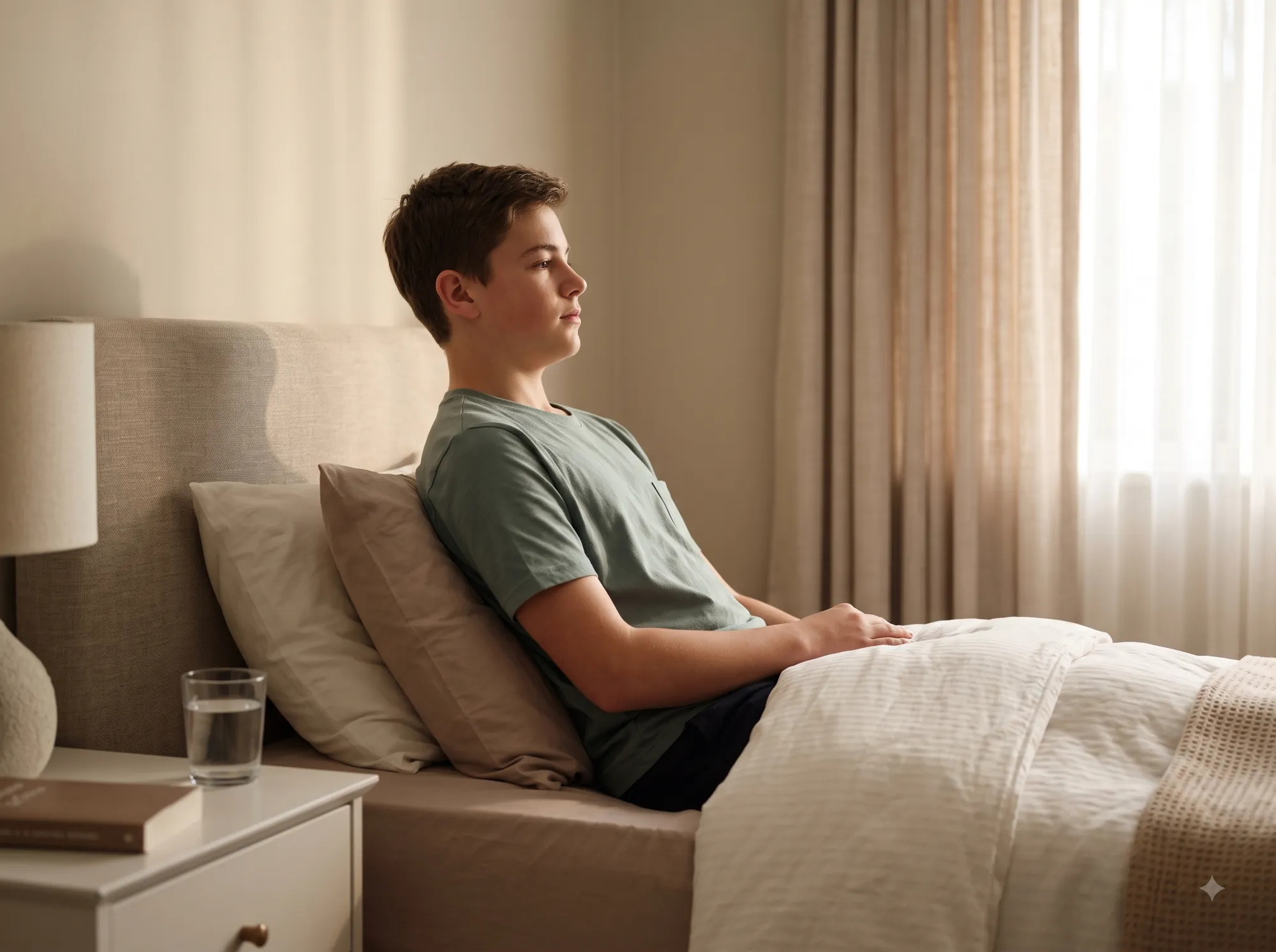 Patient performing breathing exercises at home during recovery after chest wall surgery.