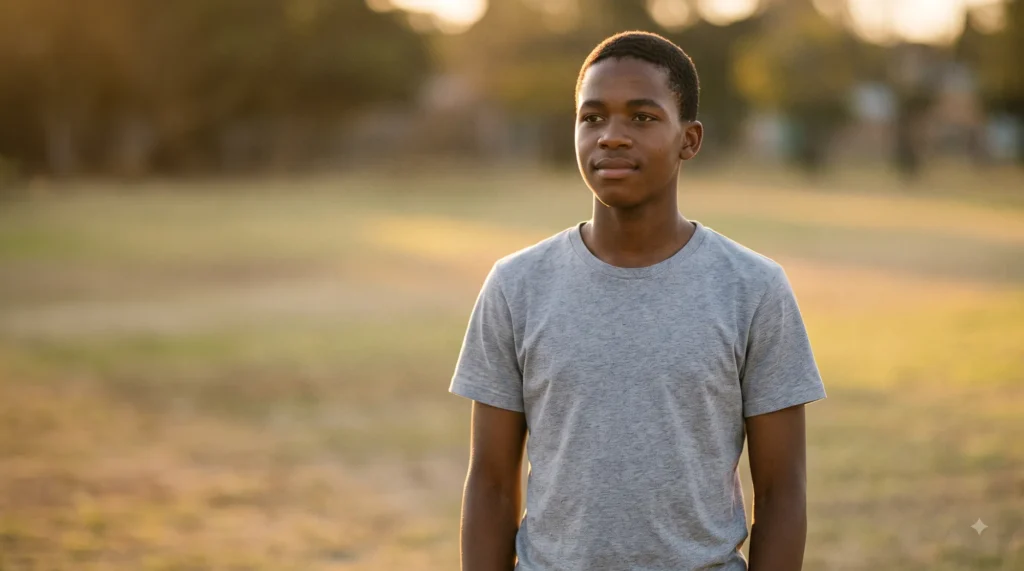 Teenager standing outdoors, illustrating restored confidence after pectus carinatum treatment in South Africa.