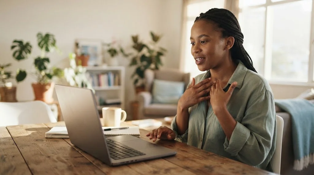Patient in an online consultation discussing pectus excavatum symptoms